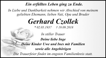 Traueranzeige von Gerhard Czollek von Mitteldeutsche Zeitung Dessau-Roßlau