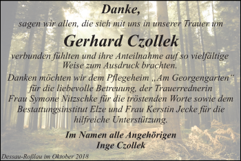 Traueranzeige von Gerhard Czollek von Mitteldeutsche Zeitung Dessau-Roßlau