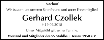 Traueranzeige von Gerhard Czollek von Mitteldeutsche Zeitung Dessau-Roßlau