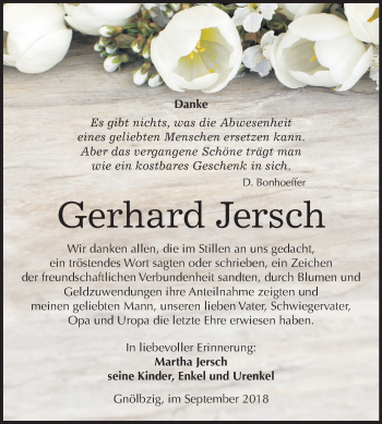 Traueranzeige von Gerhard Jersch von Mitteldeutsche Zeitung Bernburg