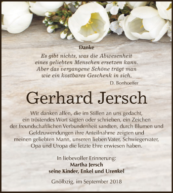 Traueranzeige von Gerhard Jersch von Super Sonntag Bernburg