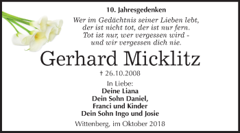 Traueranzeige von Gerhard Micklitz von Mitteldeutsche Zeitung