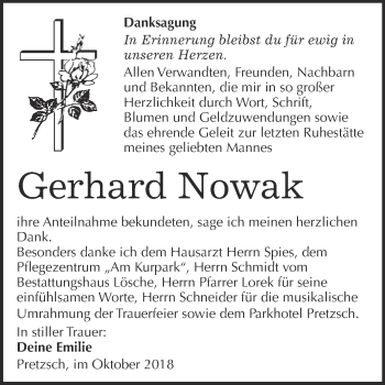Traueranzeige von Gerhard Nowak von WVG - Wochenspiegel Wittenberg