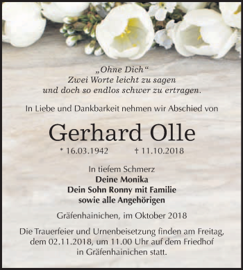 Traueranzeige von Gerhard Olle von WVG - Wochenspiegel Wittenberg
