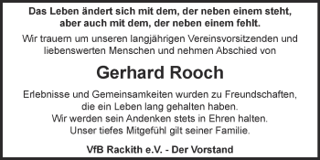 Traueranzeige von Gerhard Rooch von Super Sonntag Wittenberg