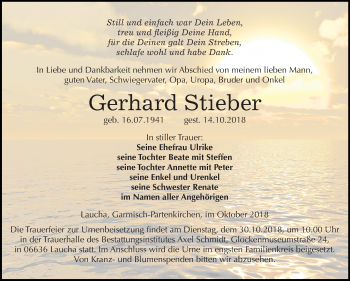 Traueranzeige von Gerhard Stieber von Mitteldeutsche Zeitung