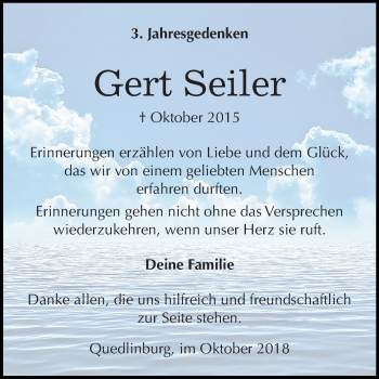 Traueranzeige von Gert Seiler von Mitteldeutsche Zeitung Quedlinburg