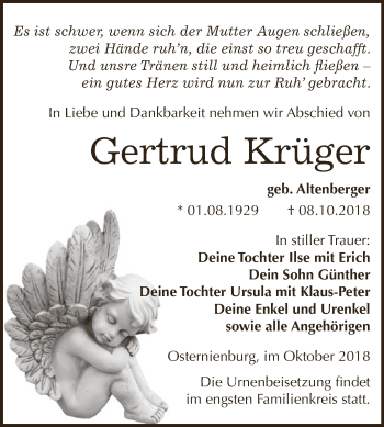 Traueranzeige von Gertrud Krüger von WVG - Wochenspiegel Dessau / Köthen