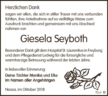 Traueranzeige von Giesela Seyboth von WVG - Wochenspiegel NMB / WSF / ZTZ