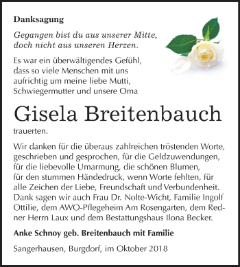 Traueranzeige von Gisela Breitenbauch von Mitteldeutsche Zeitung