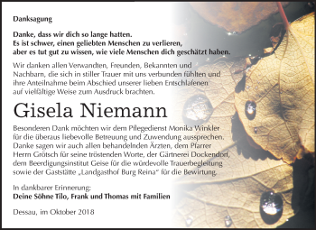 Traueranzeige von Gisela Niemann von Mitteldeutsche Zeitung
