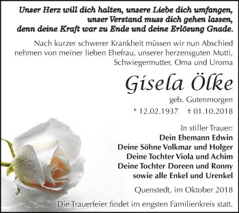Traueranzeige von Gisela Ölke von Mitteldeutsche Zeitung