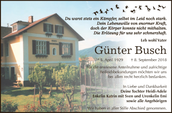 Traueranzeige von Günter Busch von Super Sonntag Zeitz
