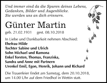 Traueranzeige von Günter Martin von Mitteldeutsche Zeitung Halle/Saalkreis
