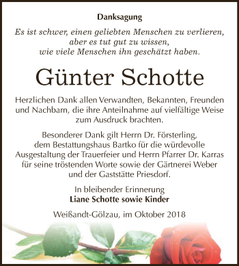 Traueranzeige von Günter Schotte von WVG - Wochenspiegel Dessau / Köthen