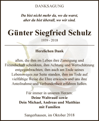 Traueranzeige von Günter Siegfried Schulz von Super Sonntag SGH Mansf. Land
