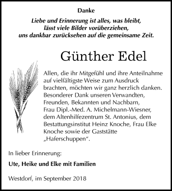 Traueranzeige von Günther Edel von Mitteldeutsche Zeitung Aschersleben