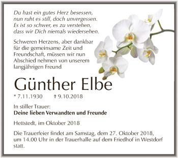 Traueranzeige von Günther Elbe von Super Sonntag Aschersleben