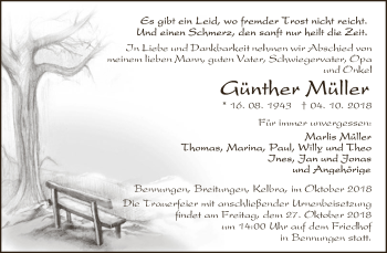 Traueranzeige von Günther Müller von Super Sonntag SGH Mansf. Land