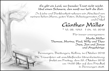 Traueranzeige von Günther Müller von Mitteldeutsche Zeitung Sangerhausen
