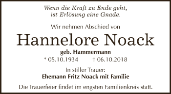 Traueranzeige von Hannelore Noack von WVG - Wochenspiegel Dessau / Köthen