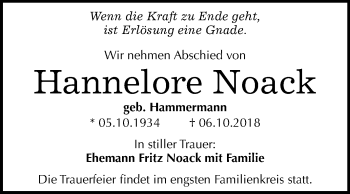 Traueranzeige von Hannelore Noack von Mitteldeutsche Zeitung