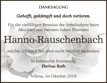 Traueranzeige von Hanno Rauschenbach von Super Sonntag Zeitz