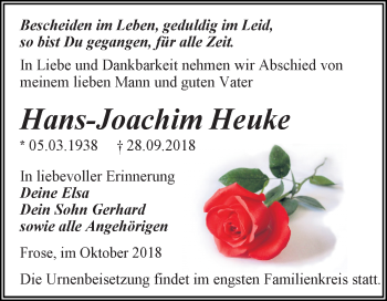 Traueranzeige von Hans-Joachim Heuke von Mitteldeutsche Zeitung Aschersleben