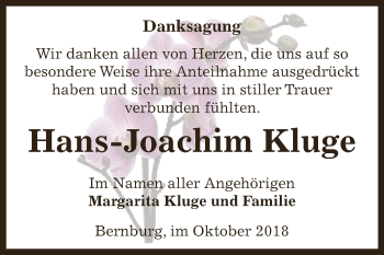 Traueranzeige von Hans-Joachim Kluge von Super Sonntag Bernburg