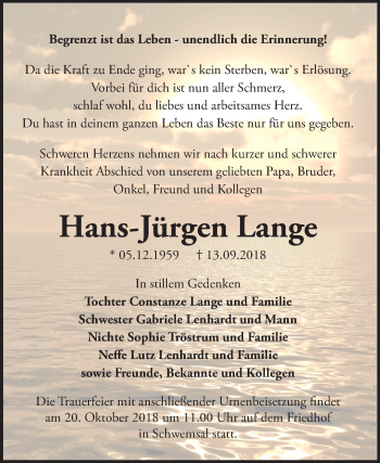 Traueranzeige von Hans-Jürgen Lange von Mitteldeutsche Zeitung Bitterfeld