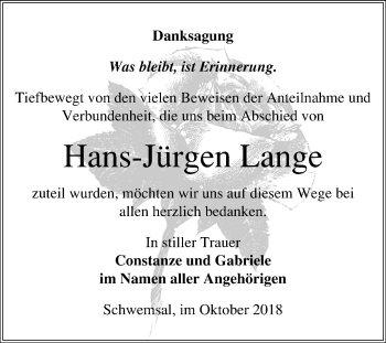 Traueranzeige von Hans-Jürgen Lange von Mitteldeutsche Zeitung Bitterfeld