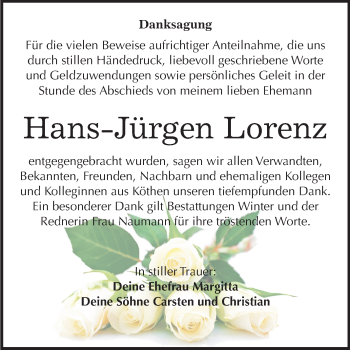 Traueranzeige von Hans-Jürgen Lorenz von Mitteldeutsche Zeitung Bitterfeld