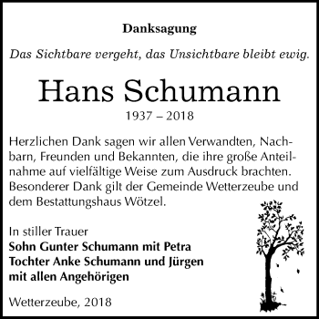 Traueranzeige von Hans Schumann von Mitteldeutsche Zeitung