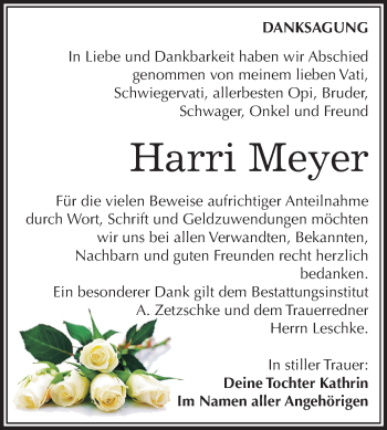 Traueranzeige von Harri Meyer von Mitteldeutsche Zeitung Weißenfels
