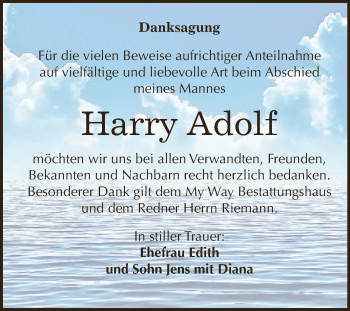 Traueranzeige von Harry Adolf von WVG - Wochenspiegel NMB / WSF / ZTZ