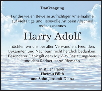 Traueranzeige von Harry Adolf von Mitteldeutsche Zeitung Weißenfels
