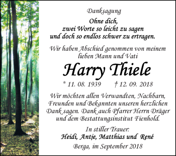Traueranzeige von Harry Thiele von Mitteldeutsche Zeitung