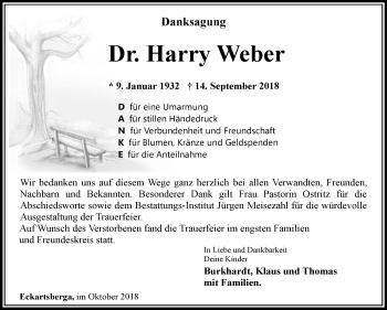 Traueranzeige von Harry Weber von Mitteldeutsche Zeitung