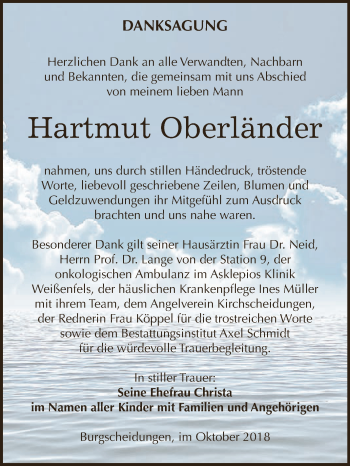 Traueranzeige von Hartmut Oberländer von WVG - Wochenspiegel NMB / WSF / ZTZ