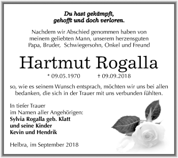 Traueranzeige von Hartmut Rogalla von Mitteldeutsche Zeitung