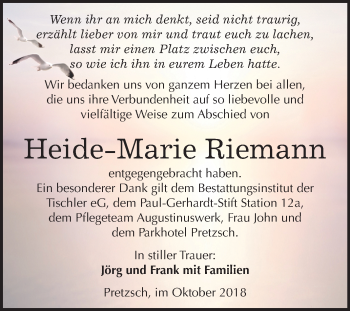 Traueranzeige von Heide-Marie Riemann von Mitteldeutsche Zeitung