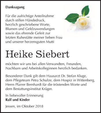 Traueranzeige von Heike Siebert von WVG - Wochenspiegel Wittenberg