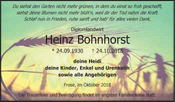 Traueranzeige von Heinz Bohnhorst von Mitteldeutsche Zeitung Aschersleben