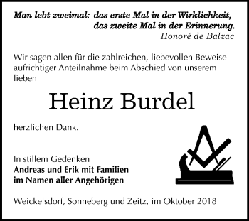 Traueranzeige von Heinz Burdel von Mitteldeutsche Zeitung Zeitz