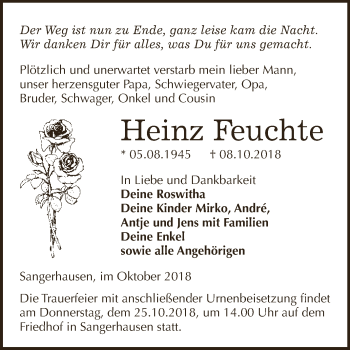 Traueranzeige von Heinz Feuchte von Super Sonntag SGH Mansf. Land