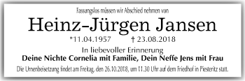 Traueranzeige von Heinz-Jürgen Jansen von Mitteldeutsche Zeitung