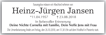 Traueranzeige von Heinz-Jürgen Jansen von Super Sonntag Wittenberg