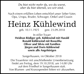 Traueranzeige von Heinz Kühlewind von Mitteldeutsche Zeitung