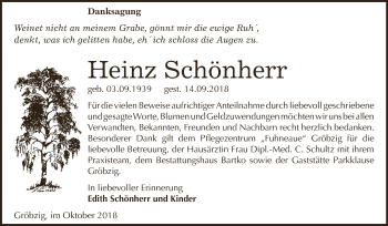 Traueranzeige von Heinz Schönherr von WVG - Wochenspiegel Dessau / Köthen