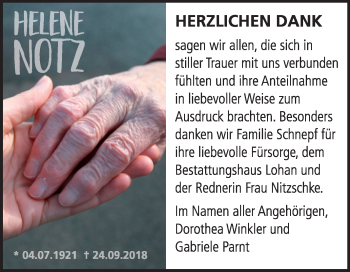 Traueranzeige von Helene Notz von Mitteldeutsche Zeitung Bitterfeld